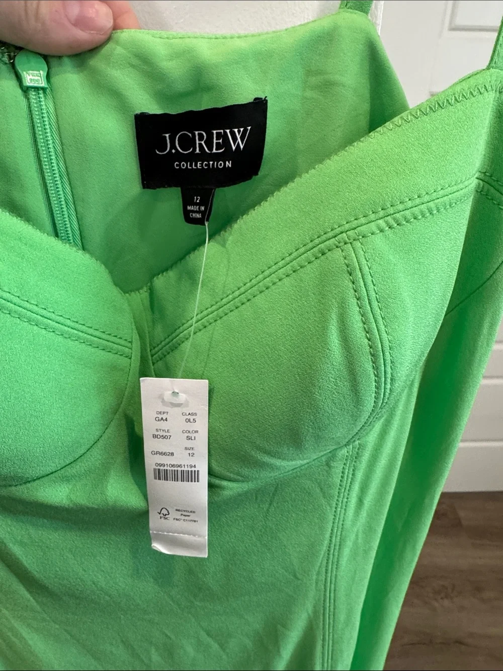 J. Crew Bright Green Bustier Midi Slip Dress